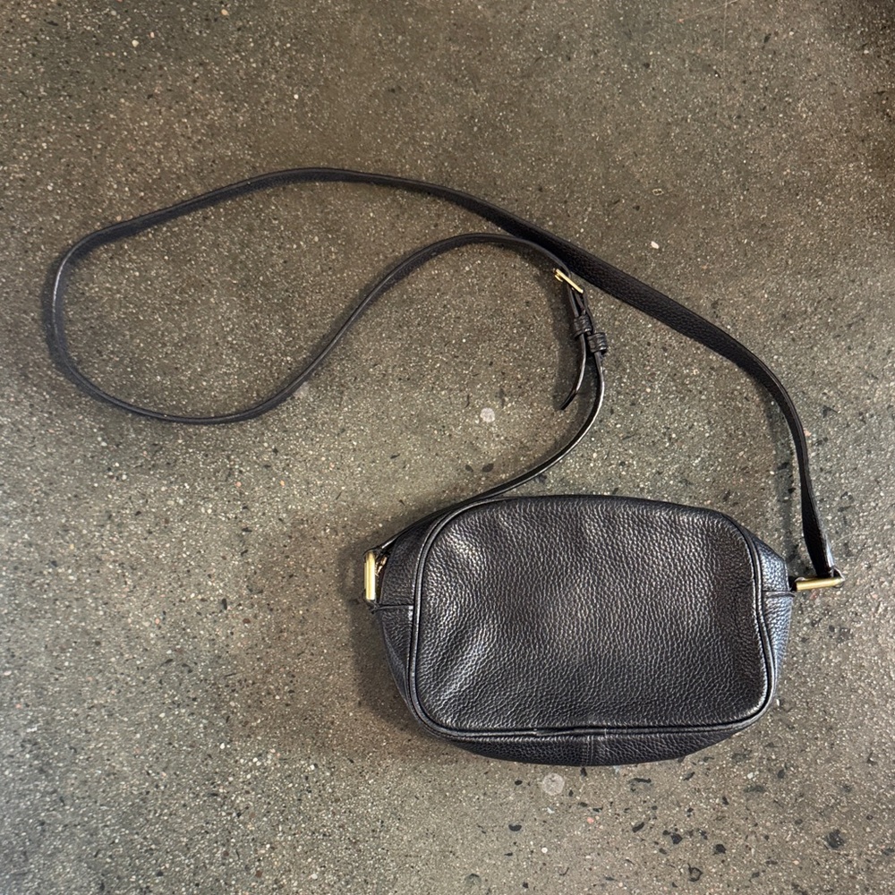 J. Crew Black Pebbled Leather Crossbody Bag with Gold Hardware